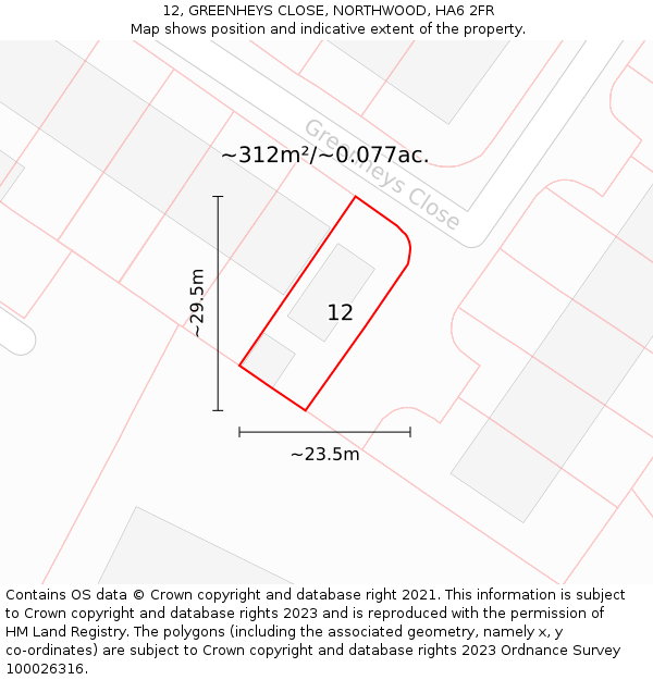 12, GREENHEYS CLOSE, NORTHWOOD, HA6 2FR: Plot and title map