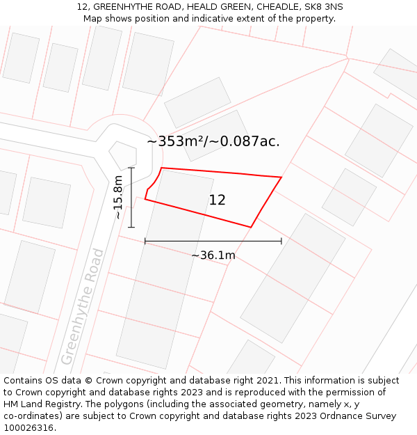 12, GREENHYTHE ROAD, HEALD GREEN, CHEADLE, SK8 3NS: Plot and title map