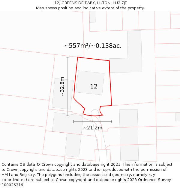 12, GREENSIDE PARK, LUTON, LU2 7JF: Plot and title map