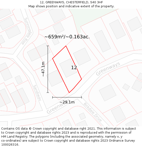 12, GREENWAYS, CHESTERFIELD, S40 3HF: Plot and title map