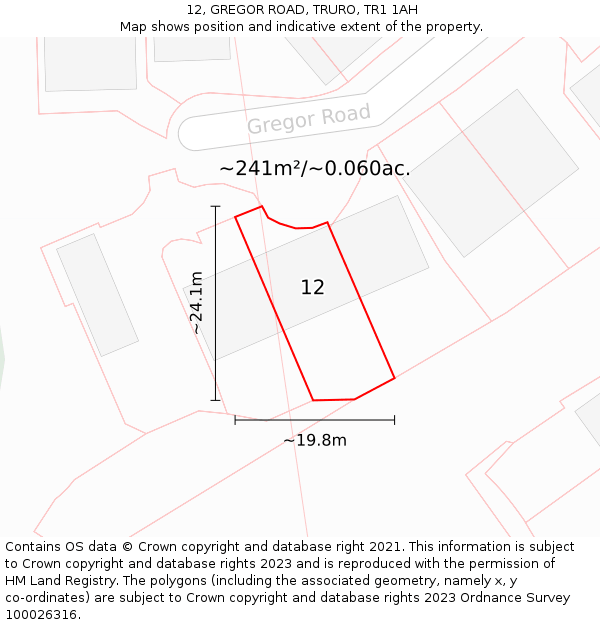 12, GREGOR ROAD, TRURO, TR1 1AH: Plot and title map