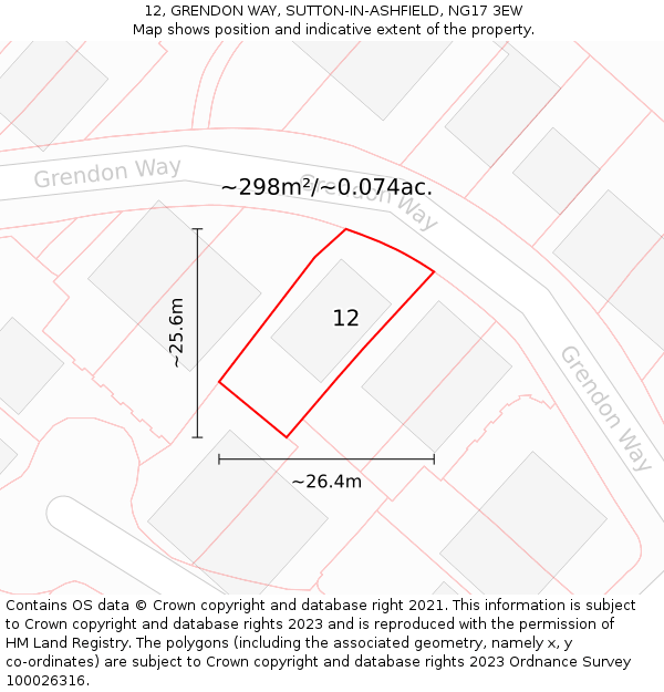 12, GRENDON WAY, SUTTON-IN-ASHFIELD, NG17 3EW: Plot and title map