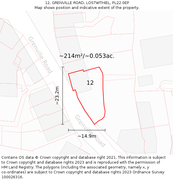 12, GRENVILLE ROAD, LOSTWITHIEL, PL22 0EP: Plot and title map