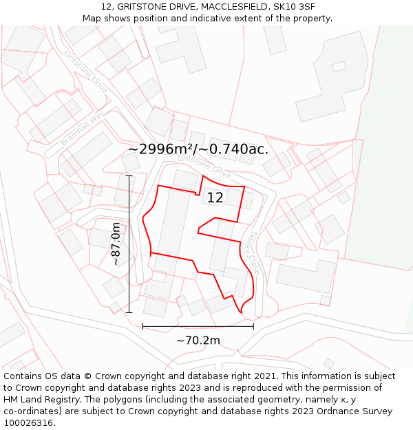 12, GRITSTONE DRIVE, MACCLESFIELD, SK10 3SF: Plot and title map