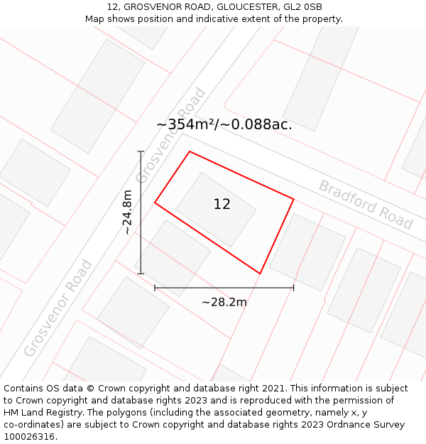 12, GROSVENOR ROAD, GLOUCESTER, GL2 0SB: Plot and title map