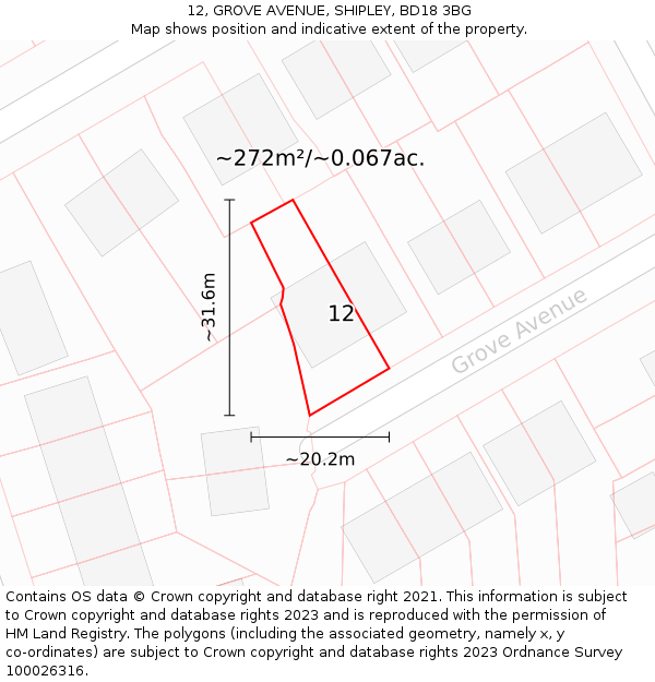 12, GROVE AVENUE, SHIPLEY, BD18 3BG: Plot and title map