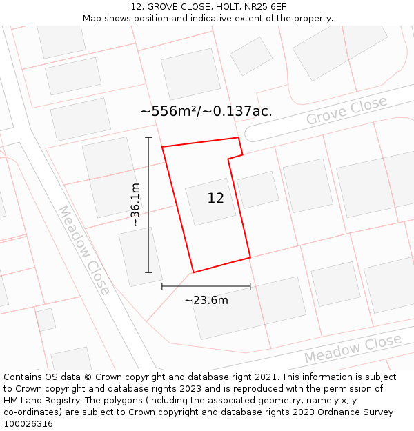 12, GROVE CLOSE, HOLT, NR25 6EF: Plot and title map