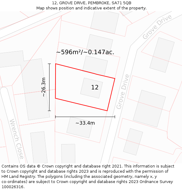 12, GROVE DRIVE, PEMBROKE, SA71 5QB: Plot and title map