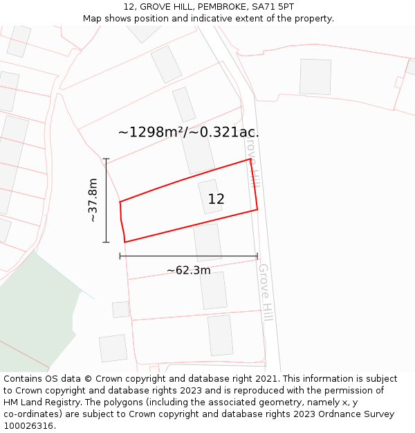 12, GROVE HILL, PEMBROKE, SA71 5PT: Plot and title map