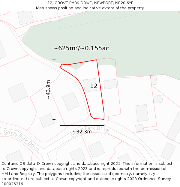 12, GROVE PARK DRIVE, NEWPORT, NP20 6YE: Plot and title map