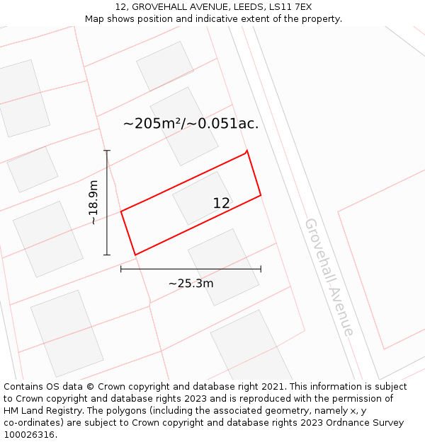 12, GROVEHALL AVENUE, LEEDS, LS11 7EX: Plot and title map