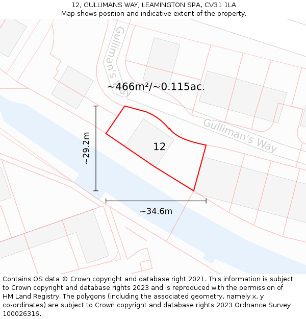 12, GULLIMANS WAY, LEAMINGTON SPA, CV31 1LA: Plot and title map