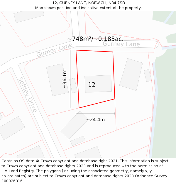 12, GURNEY LANE, NORWICH, NR4 7SB: Plot and title map