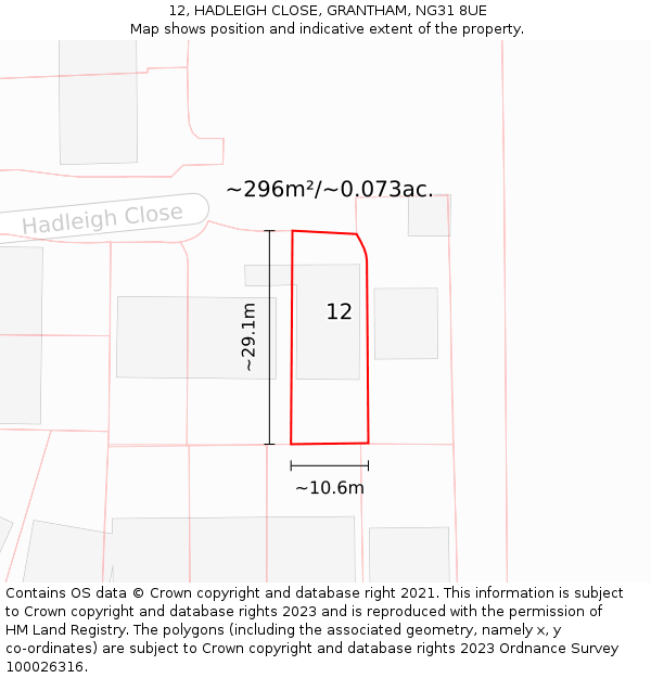 12, HADLEIGH CLOSE, GRANTHAM, NG31 8UE: Plot and title map