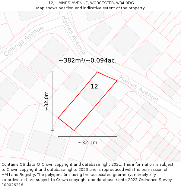 12, HAINES AVENUE, WORCESTER, WR4 0DG: Plot and title map
