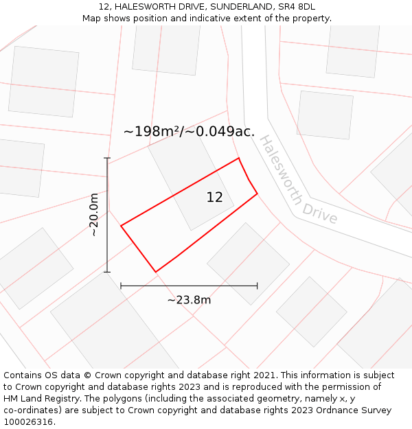 12, HALESWORTH DRIVE, SUNDERLAND, SR4 8DL: Plot and title map