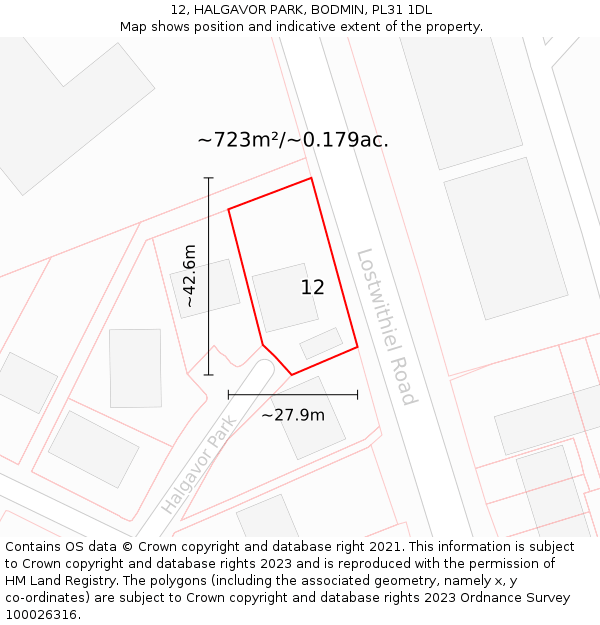 12, HALGAVOR PARK, BODMIN, PL31 1DL: Plot and title map