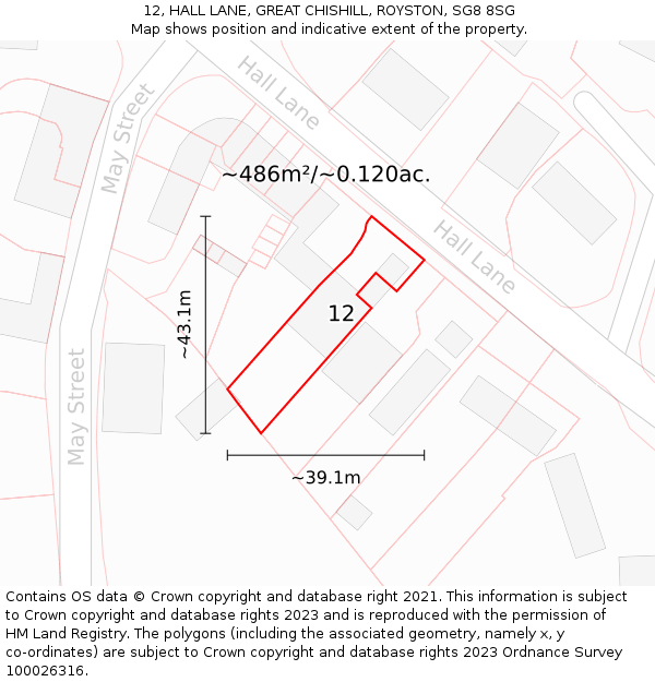 12, HALL LANE, GREAT CHISHILL, ROYSTON, SG8 8SG: Plot and title map