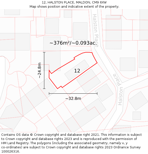 12, HALSTON PLACE, MALDON, CM9 6XW: Plot and title map