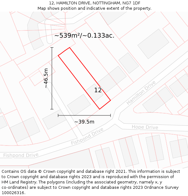 12, HAMILTON DRIVE, NOTTINGHAM, NG7 1DF: Plot and title map