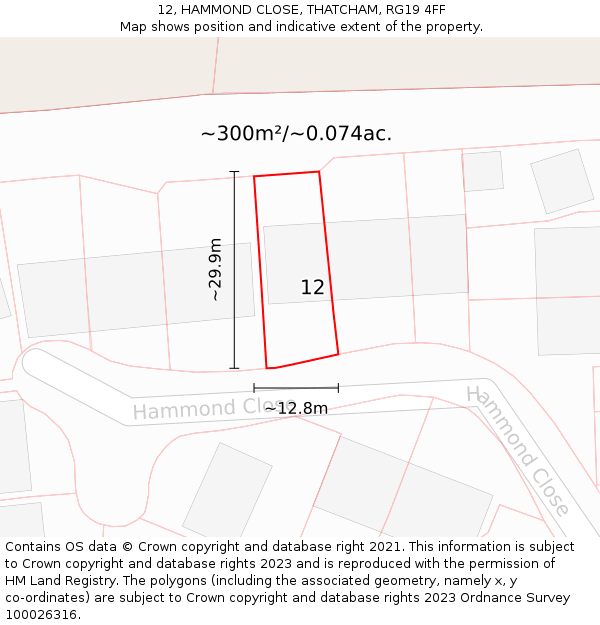 12, HAMMOND CLOSE, THATCHAM, RG19 4FF: Plot and title map