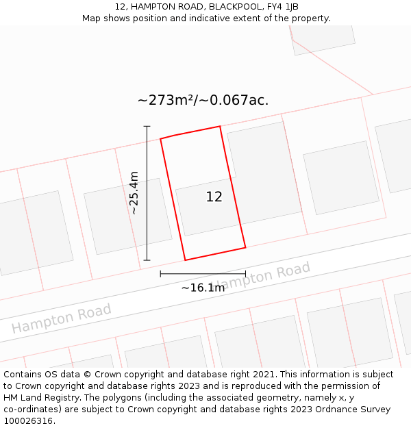 12, HAMPTON ROAD, BLACKPOOL, FY4 1JB: Plot and title map