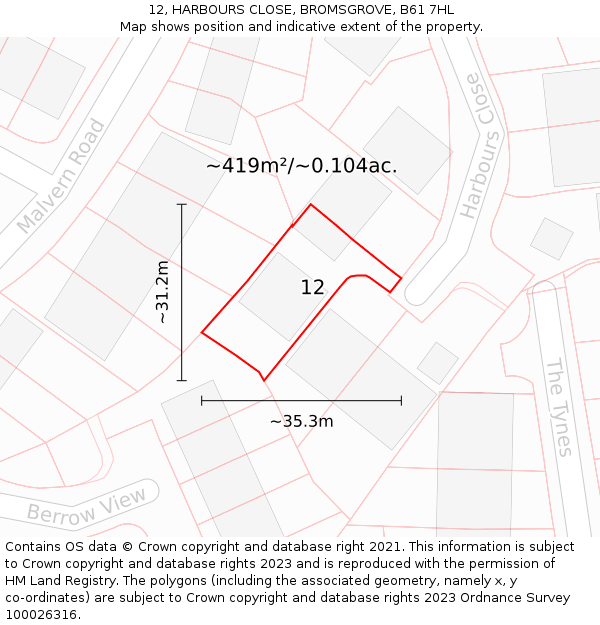 12, HARBOURS CLOSE, BROMSGROVE, B61 7HL: Plot and title map