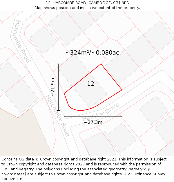 12, HARCOMBE ROAD, CAMBRIDGE, CB1 9PD: Plot and title map