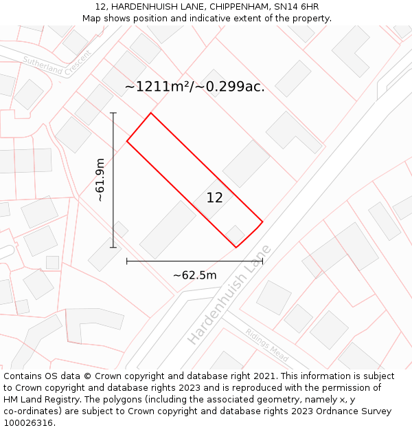 12, HARDENHUISH LANE, CHIPPENHAM, SN14 6HR: Plot and title map