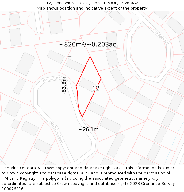 12, HARDWICK COURT, HARTLEPOOL, TS26 0AZ: Plot and title map