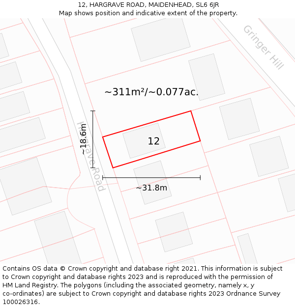 12, HARGRAVE ROAD, MAIDENHEAD, SL6 6JR: Plot and title map