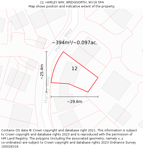 12, HARLEY WAY, BRIDGNORTH, WV16 5PA: Plot and title map