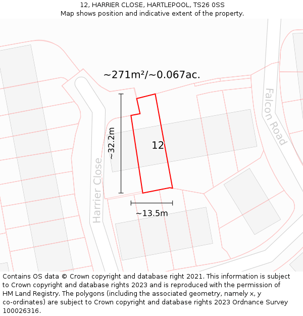 12, HARRIER CLOSE, HARTLEPOOL, TS26 0SS: Plot and title map