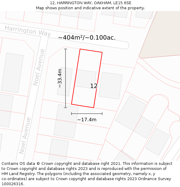 12, HARRINGTON WAY, OAKHAM, LE15 6SE: Plot and title map