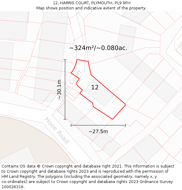 12, HARRIS COURT, PLYMOUTH, PL9 9FH: Plot and title map