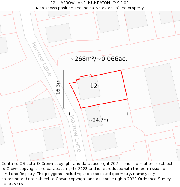 12, HARROW LANE, NUNEATON, CV10 0FL: Plot and title map