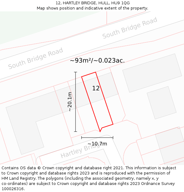 12, HARTLEY BRIDGE, HULL, HU9 1QG: Plot and title map