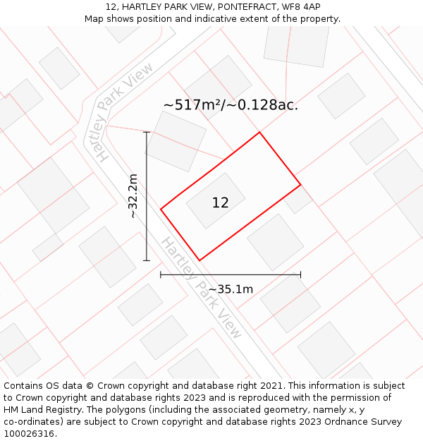 12, HARTLEY PARK VIEW, PONTEFRACT, WF8 4AP: Plot and title map