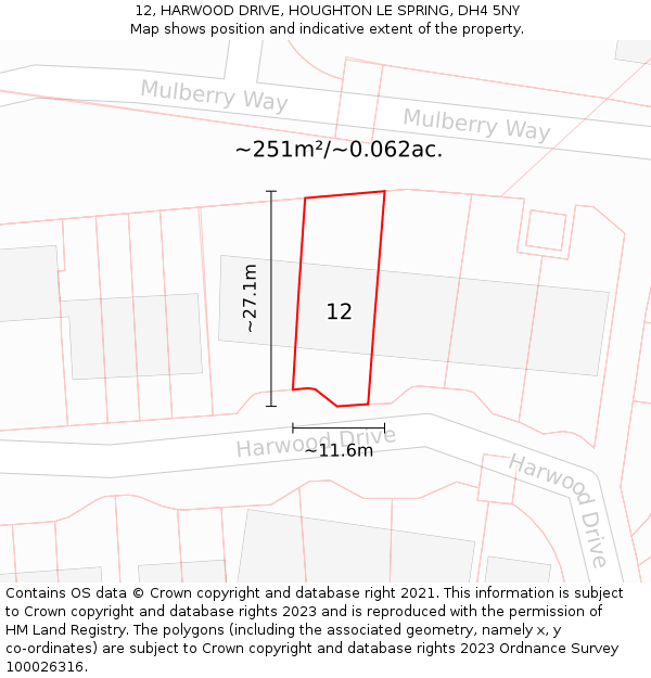 12, HARWOOD DRIVE, HOUGHTON LE SPRING, DH4 5NY: Plot and title map