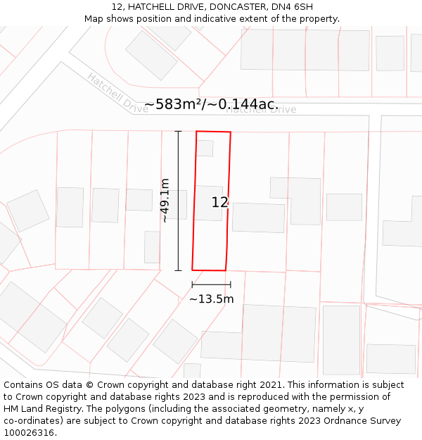 12, HATCHELL DRIVE, DONCASTER, DN4 6SH: Plot and title map