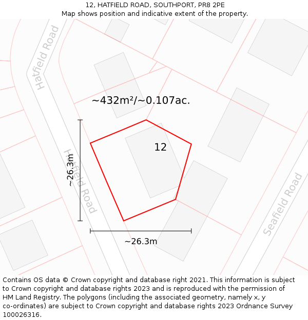 12, HATFIELD ROAD, SOUTHPORT, PR8 2PE: Plot and title map