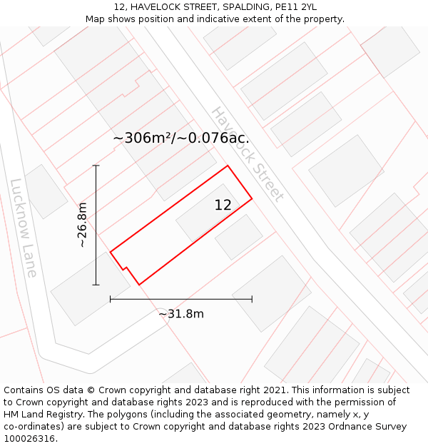 12, HAVELOCK STREET, SPALDING, PE11 2YL: Plot and title map