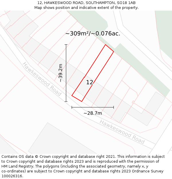 12, HAWKESWOOD ROAD, SOUTHAMPTON, SO18 1AB: Plot and title map