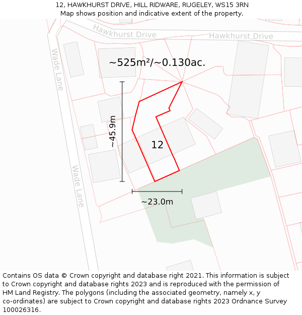 12, HAWKHURST DRIVE, HILL RIDWARE, RUGELEY, WS15 3RN: Plot and title map