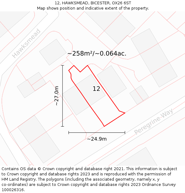 12, HAWKSMEAD, BICESTER, OX26 6ST: Plot and title map