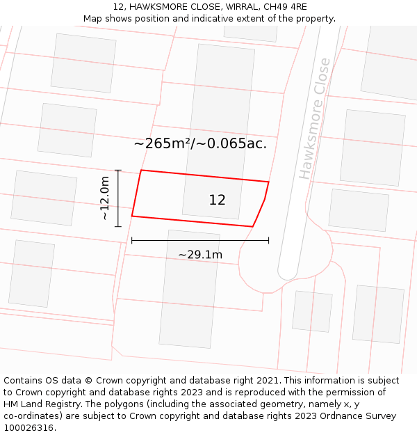 12, HAWKSMORE CLOSE, WIRRAL, CH49 4RE: Plot and title map