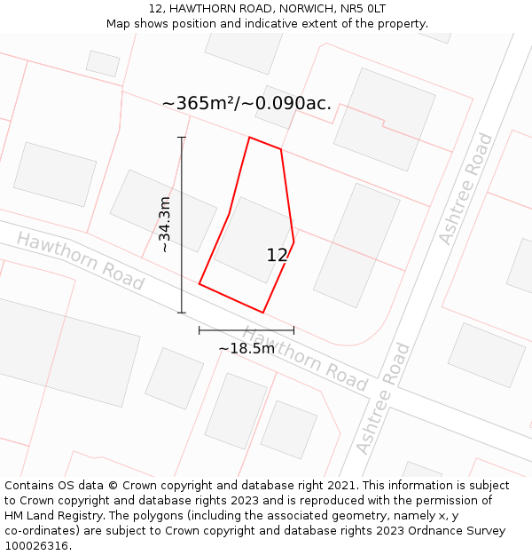 12, HAWTHORN ROAD, NORWICH, NR5 0LT: Plot and title map