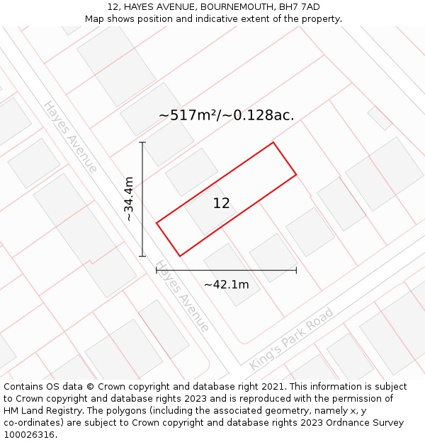 12, HAYES AVENUE, BOURNEMOUTH, BH7 7AD: Plot and title map
