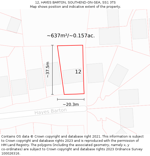 12, HAYES BARTON, SOUTHEND-ON-SEA, SS1 3TS: Plot and title map