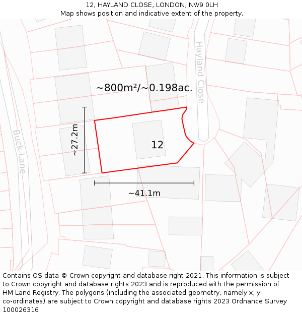 12, HAYLAND CLOSE, LONDON, NW9 0LH: Plot and title map